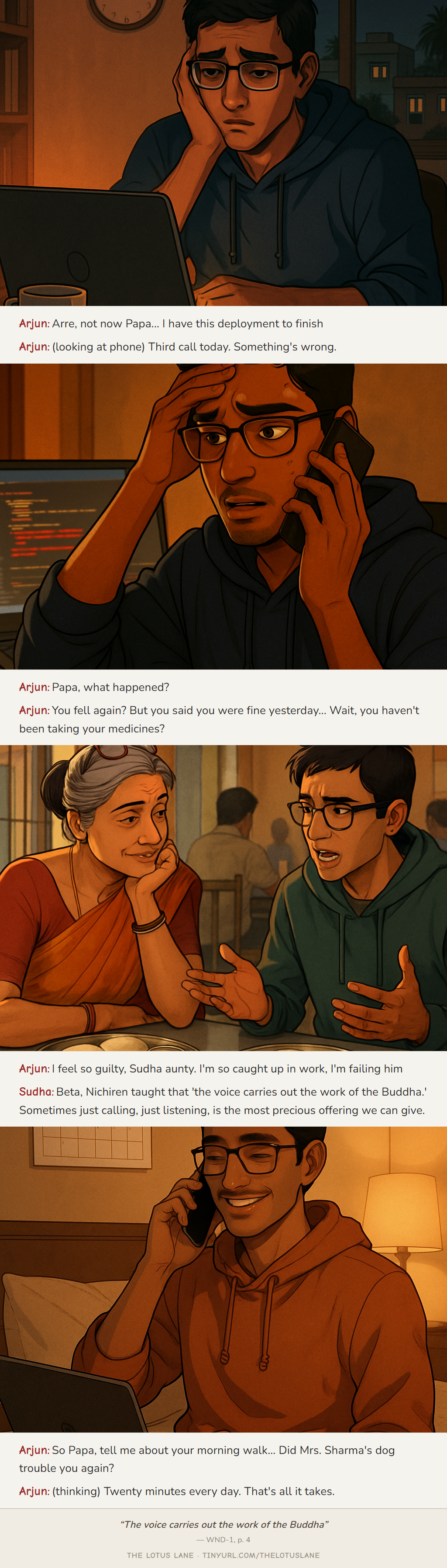 The Evening Shift — Buddhist wisdom comic strip about family