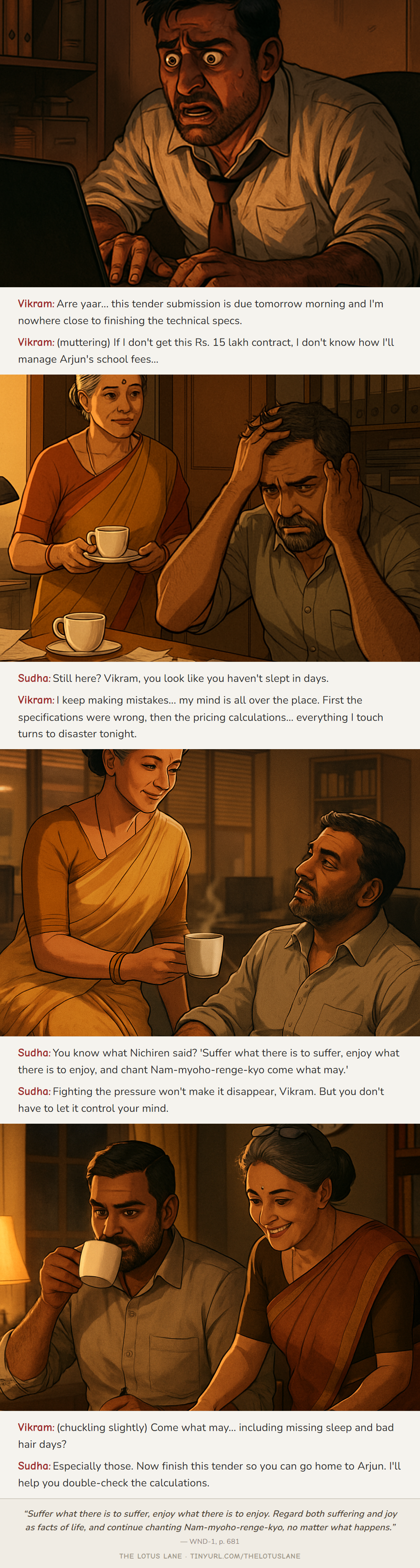 The Last Hour — Buddhist wisdom comic strip about work stress