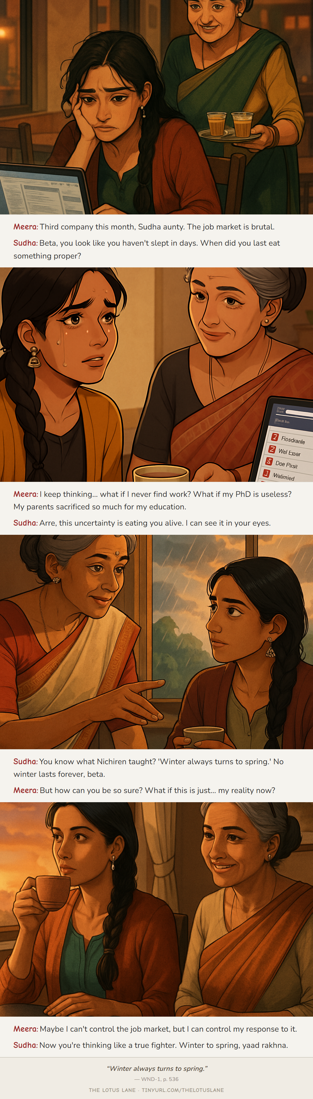 Weathering the Storm — Buddhist wisdom comic strip about work stress