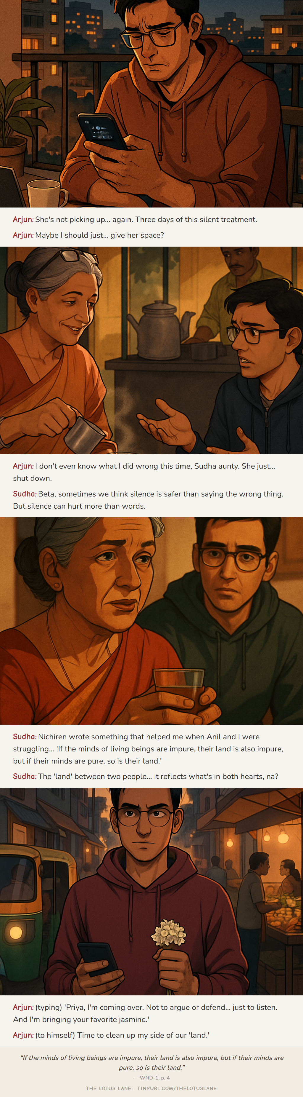 The Silent Treatment — Buddhist wisdom comic strip about relationships