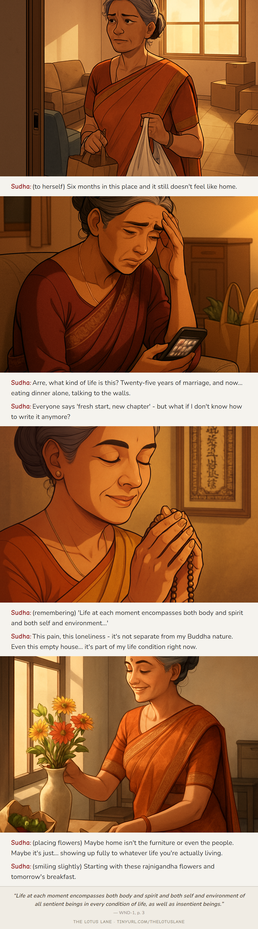 The Empty House — Buddhist wisdom comic strip about grief loss