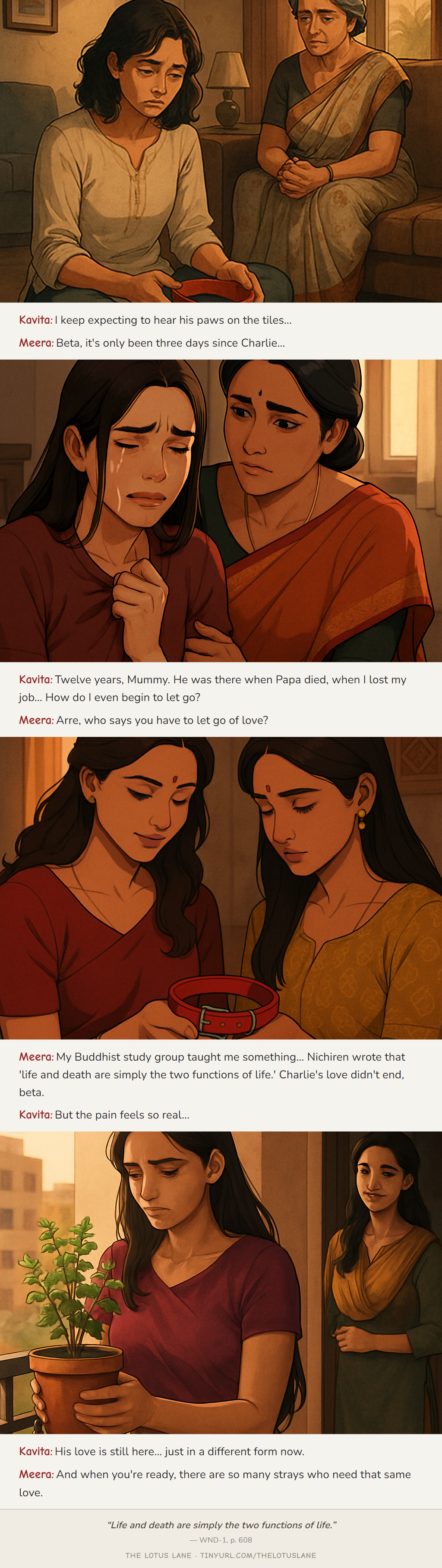 Charlie's Last Walk — Buddhist wisdom comic strip about grief loss