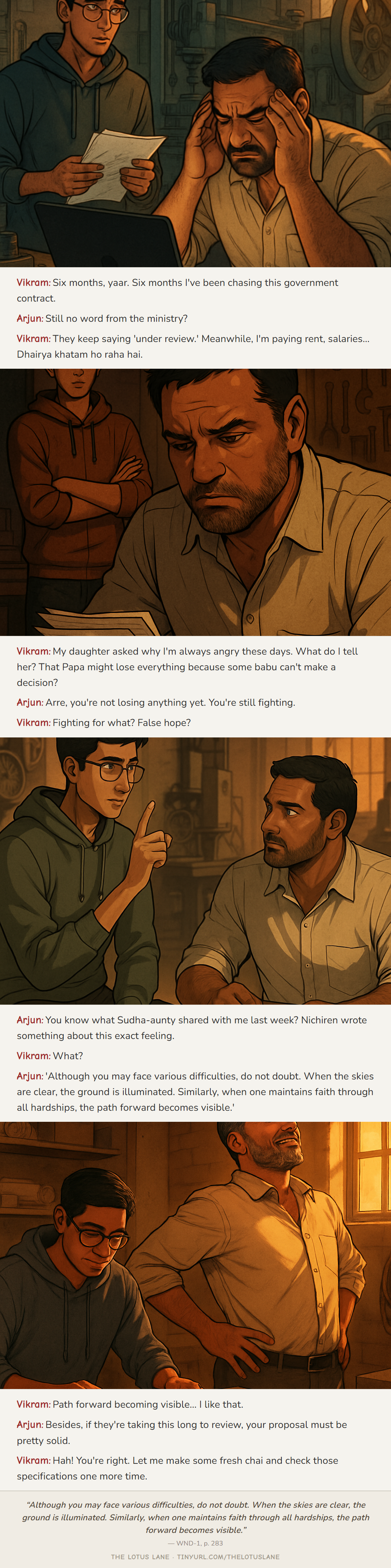 The Long Build — Buddhist wisdom comic strip about perseverance