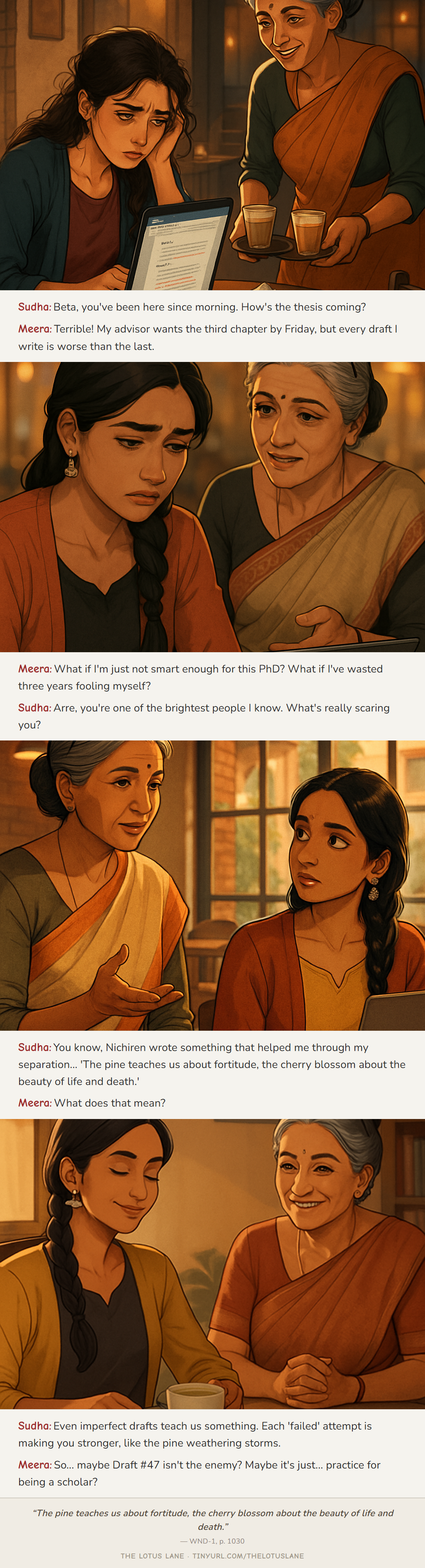 The Perfect Draft — Buddhist wisdom comic strip about self doubt