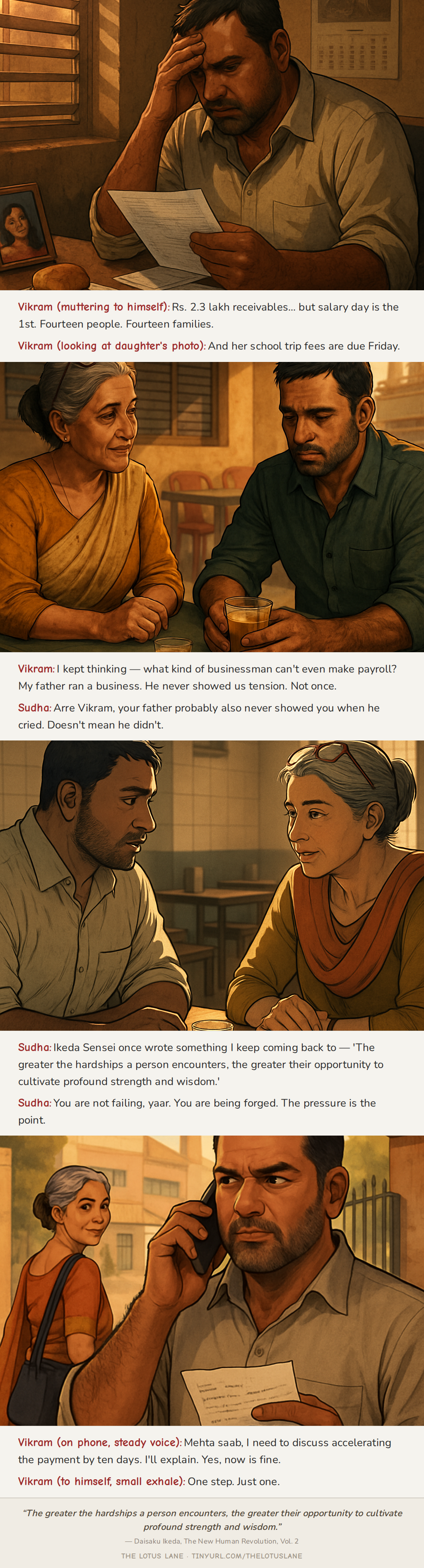 Khata Khali, Himmat Nahin — Buddhist wisdom comic strip about finances